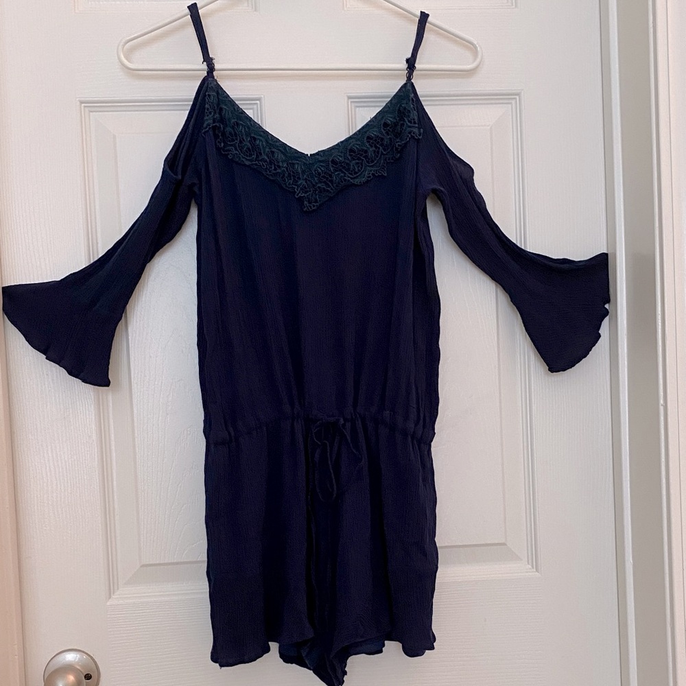 Andree Navy Blue Cold Shoulder Romper